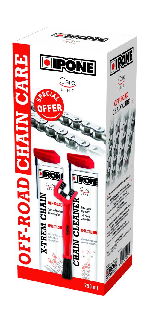 IPONE OFF ROAD CHAIN CARE — набір для чищення та змащування ланцюга (2 x 750 мл) зі щіткою (Careline)